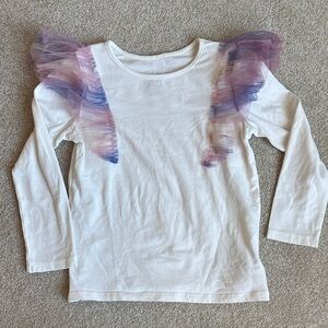 H&M White Long Sleeve Tee with Ruffled Shoulders
